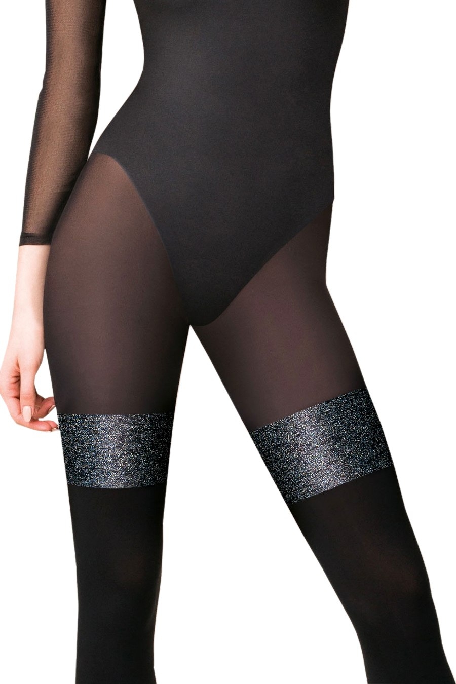 Collant Opaque Fantaisie Fiore PALAZZO - Noir Et Blanc Rayé - 40 Deniers - Neuf Avec étiquettes