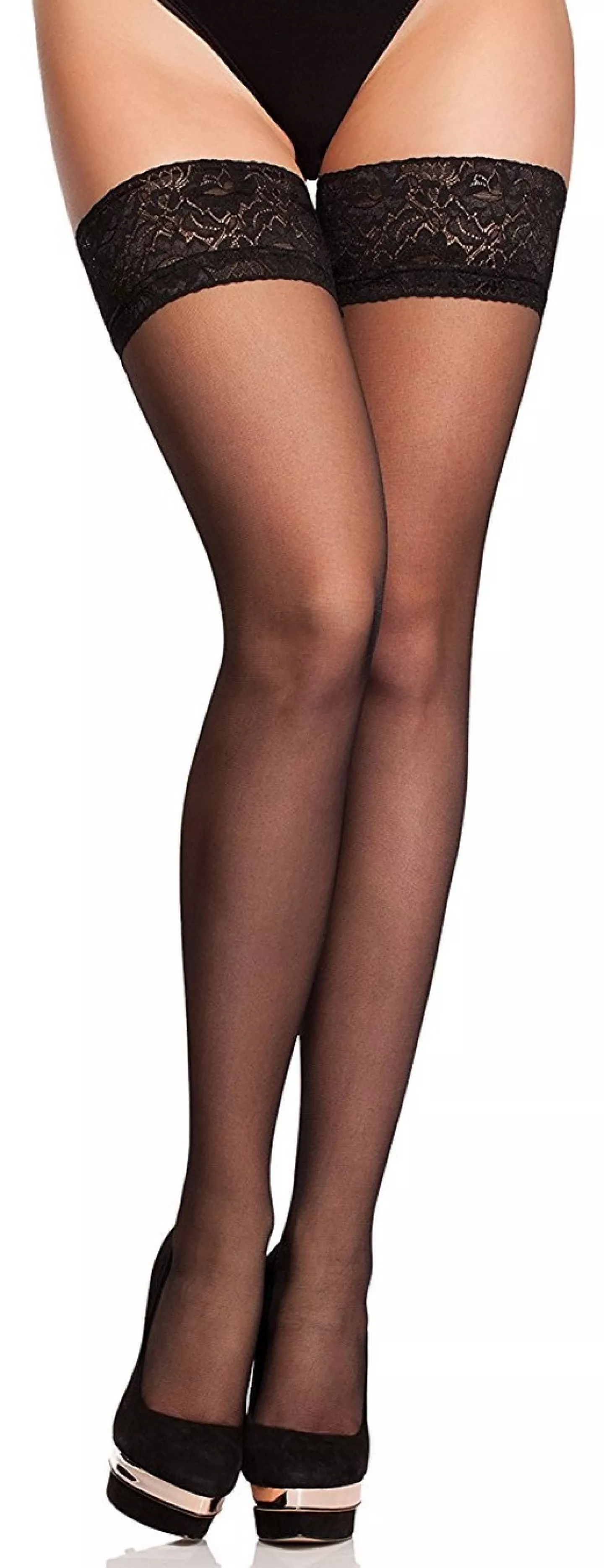 Bas Résille Autofixants Grande Taille Pour Femme - Dentelle, 30 Deniers - Tailles XL à 3XL