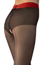 Collant Taille 5 Ouvert Entrejambe Noir Couture Rouge