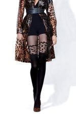 Leopard - Collant Femme Noir à motif Animalier - Knittex