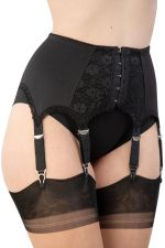 Porte Jarretelles à 6 attaches Dentelle Noire et crochets